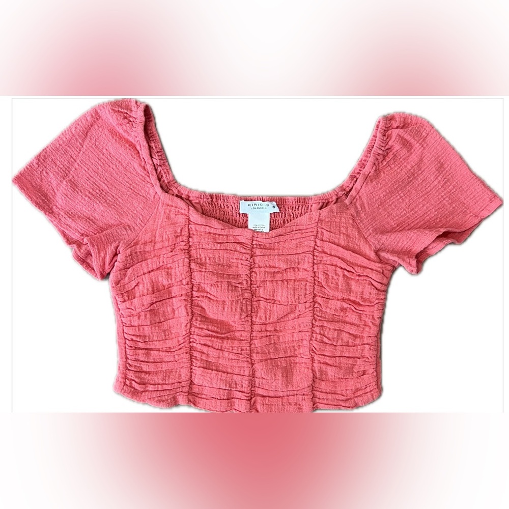 Pink Tropical Crop Top Ruching Light Fabric Size Small